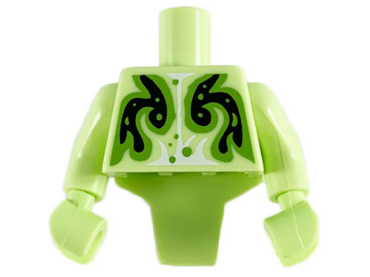 98127pb04c01 - Torso, Modified Short with Ridged Armor with Black Swirl Pattern / Yellowish Green Arms / Yellowish Green Hands