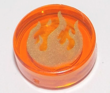 98138pb022 - Tile, Round 1 x 1 with Gold Flames Pattern