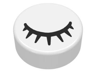 98138pb028 - Tile, Round 1 x 1 with Black Eye Closed with 7 Eyelashes Pattern
