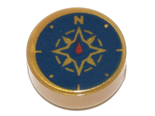 98138pb045 - Tile, Round 1 x 1 with Dark Blue Compass Rose and Red Needle Pattern