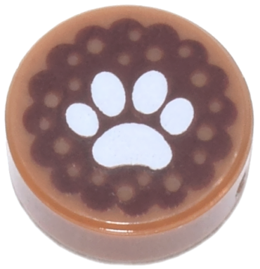 98138pb055 - Tile, Round 1 x 1 with White Animal Paw Print on Reddish Brown Background Pattern