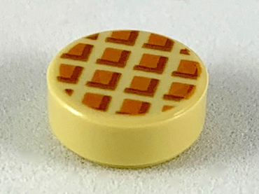 98138pb107 - Tile, Round 1 x 1 with Waffle, Medium Nougat Squares with Dark Orange Edges Pattern