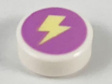 98138pb123 - Tile, Round 1 x 1 with Bright Light Yellow Lightning Bolt on Medium Lavender Background Pattern