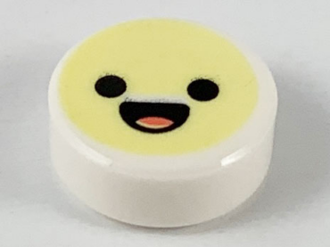 98138pb127 - Tile, Round 1 x 1 with Emoji, Bright Light Yellow Face, Black Eyes, and Open Mouth with Coral Tongue Pattern