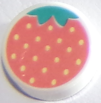 98138pb133 - Tile, Round 1 x 1 with Coral Strawberry Pattern