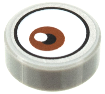 98138pb141 - Tile, Round 1 x 1 with White Eye with Off-Center Reddish Brown Iris Pattern 1