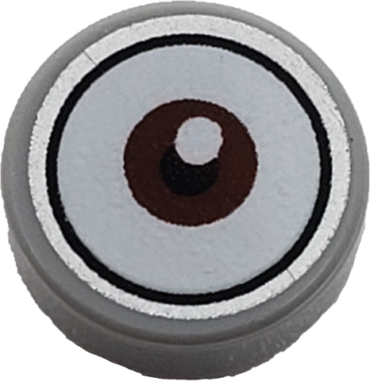 98138pb143 - Tile, Round 1 x 1 with White Eye with Centered Reddish Brown Iris Pattern