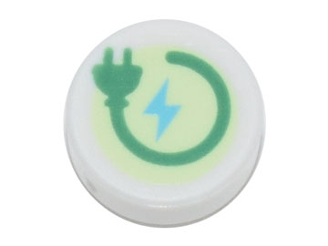 98138pb264 - Tile, Round 1 x 1 with Green Electric Power Plug and Medium Azure Lightning Bolt on Yellowish Green Background Pattern