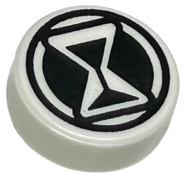 98138pb387 - Tile, Round 1 x 1 with Black Hourglass and Circle Pattern