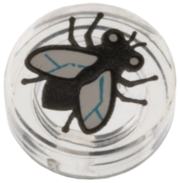 98138pb471 - Tile, Round 1 x 1 with Black Fly, White Wings, Medium Azure Veins Pattern