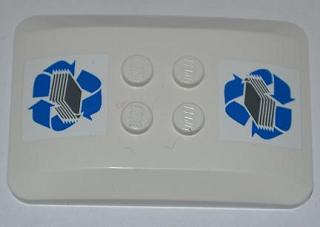 98281pb001 - Wedge 6 x 4 x 2/3 Quad Curved with Blue Recycling Arrows and Paper Stack Pattern (Stickers) - Set 4206