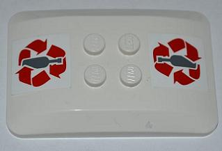 98281pb003 - Wedge 6 x 4 x 2/3 Quad Curved with Red Recycling Arrows and Bottle Pattern (Stickers) - Set 4206