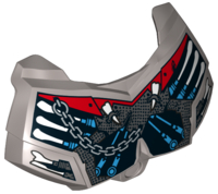 98603pb018 - Large Figure Chest Armor Small with 6 White Bones, Dark Azure Pistons, and Silver Chain on Red and Silver Armor Plating Pattern