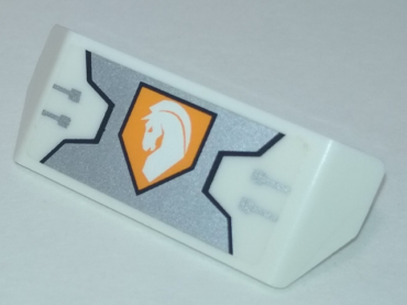 98834pb12 - Vehicle, Spoiler with Bar Handle with Silver Armor Plate, White Horse Head on Orange Hexagonal Shield Pattern (Sticker) - Set 70348