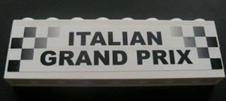 BA009pb08 - Stickered Assembly 8 x 1 x 2 with Black and White Checkered Stripes and 'ITALIAN GRAND PRIX' Pattern (Sticker) - Set 8672 - 2 Brick 1 x 8