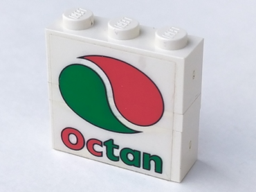 BA037pb01 - Stickered Assembly 3 x 1 x 2 1/3 with Octan Logo Pattern on Both Sides (Stickers) - Sets 6397 / 6472 - 2 Brick 1 x 3, 1 Plate 1 x 3