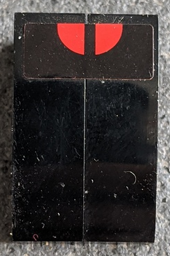 BA043pb01 - Stickered Assembly 3 x 2 x 1 with 2 Red Quarter Circles on Black Background Pattern (Sticker) - Set 8147 - 2 Slope, Curved 3 x 1