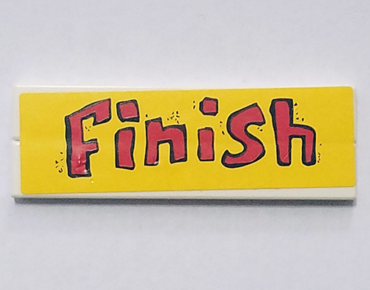 BA135pb04 - Stickered Assembly 6 x 2 with Red 'Finish' on Yellow Background Pattern (Sticker) - Set 4982 - 2 Tile 1 x 6
