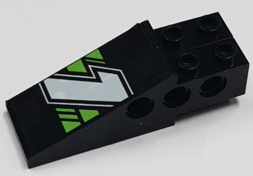 BA138pb02 - Stickered Assembly 6 x 2 x 1 2/3 with White Number 1 and Lime Stripes Pattern (Sticker) - Set 8647 - 2 Technic Slope 6 x 1 x 1 2/3