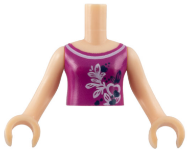 FTGpb022c01 - Torso Mini Doll Girl Magenta Top with Butterflies and Leaves Pattern, Light Nougat Arms with Hands