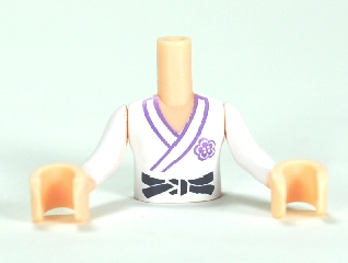 FTGpb025c01 - Torso Mini Doll Girl White Karate Top with Black Belt Pattern, Light Nougat Arms with Hands with White Sleeves