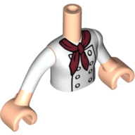 FTGpb039c01 - Torso Mini Doll Girl White Jacket with 8 Buttons and Dark Red Scarf Pattern, Light Nougat Arms with Hands White Sleeves