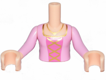 FTGpb211c01 - Torso Mini Doll Girl Bright Pink Top, Dark Pink Middle with Gold Lacing Pattern, Light Nougat Arms with Hands with Bright Pink Sleeves