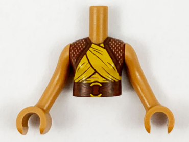 FTGpb309c01 - Torso Mini Doll Girl Reddish Brown Shrug and Belt, Yellow Wrappings Pattern, Medium Nougat Arms with Hands