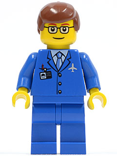 air035 - Airport - Blue 3 Button Jacket & Tie, Reddish Brown Male Hair, Glasses with Thin Eyebrow