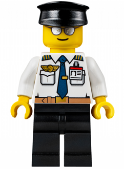 air049 - Airport - Pilot, White Shirt with Dark Blue Tie, Belt and ID Badge, Black Legs, Black Hat