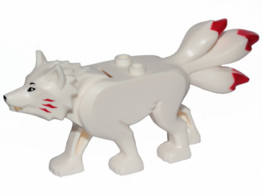 bb0916c01pb01 - Wolf with Black Eyes and Nose, Tan Teeth, and Red Tips on Three Tails Pattern (Ninjago Akita)