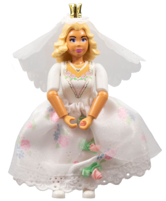 belvfemale26a - Belville Female - White Top with Green Leafy Collar Pattern, Light Yellow Hair, Skirt Long, Veil, Crown