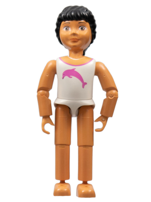 belvfemale46 - Belville Female - White Swimsuit with Dark Pink Dolphin Pattern, Black Hair