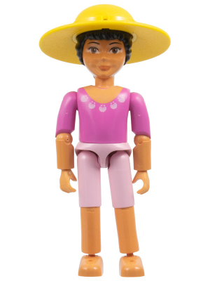 belvfemale70a - Belville Female - Dark Pink Top with Shell decoration at neckline, Pink Shorts, Black Hair, Hat Wide Brim