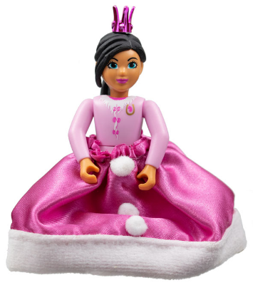 belvfemale75a - Belville Female - Girl, Bright Pink Top with Fur and Bow Detail, Dark Pink Shoes, Black Hair, Skirt Long, Crown