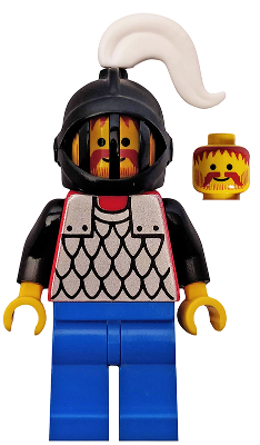 cas067 - Scale Mail - Red with Black Arms, Blue Legs, Black Grille Helmet, White Plume