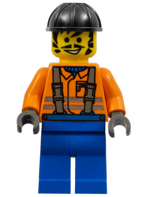 con006 - Construction Worker - Orange Shirt, Black Construction Helmet