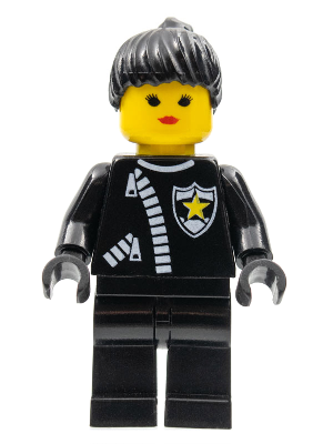cop024 - Police - Zipper with Sheriff Star, Black Ponytail Hair