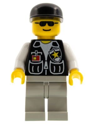 cop057 - Police - Sheriff Star and 2 Pockets, Light Gray Legs, White Arms, Black Cap, Black Sunglasses