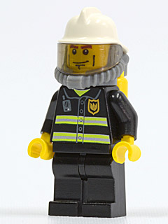 cty0030 - Fire - Reflective Stripes, Black Legs, White Fire Helmet, Breathing Neck Gear with Air Tanks, Yellow Hands