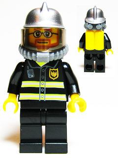 cty0057 - Fire - Reflective Stripes, Black Legs, Silver Fire Helmet, Beard and Glasses, Yellow Air Tanks
