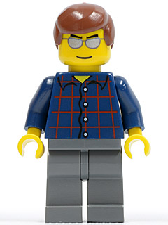 cty0103 - Plaid Button Shirt, Dark Bluish Gray Legs, Reddish Brown Male Hair, Silver Sunglasses