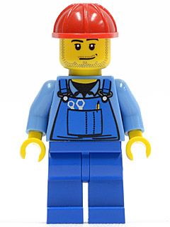 cty0104 - Overalls with Tools in Pocket Blue, Red Construction Helmet, Smirk and Stubble Beard