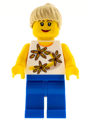 cty0130 - Yellow Flowers - Tan Ponytail, Blue Legs