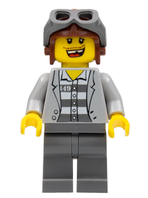 cty0282 - Police - Jail Prisoner Jacket over Prison Stripes, Dark Bluish Gray Legs, Aviator Cap and Goggles, Missing Tooth