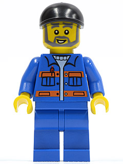 cty0290 - Blue Jacket with Pockets and Orange Stripes, Blue Legs, Black Short Bill Cap, Gray Beard