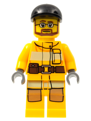 cty0300 - Fire - Bright Light Orange Fire Suit with Utility Belt, Black Short Bill Cap, Beard and Glasses