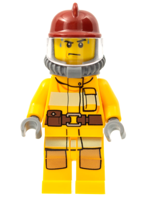 cty0301 - Fire - Bright Light Orange Fire Suit with Utility Belt, Dark Red Fire Helmet, Yellow Air Tanks, Sweat Drops