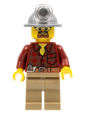 cty0334 - Flannel Shirt with Pocket and Belt, Dark Tan Legs, Mining Helmet, Safety Goggles