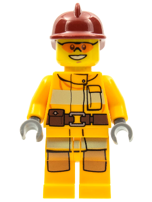 cty0338 - Fire - Bright Light Orange Fire Suit with Utility Belt, Dark Red Fire Helmet, Orange Sunglasses